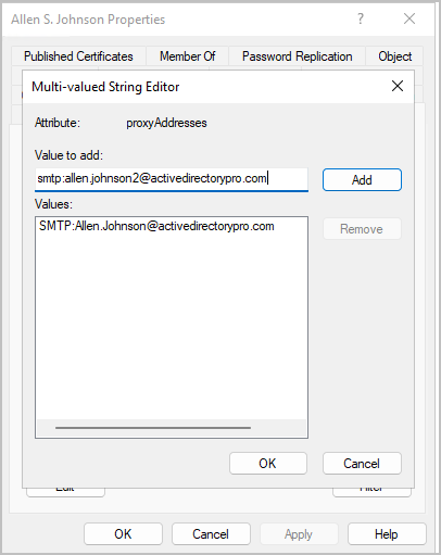 aduc proxyaddresses attribute