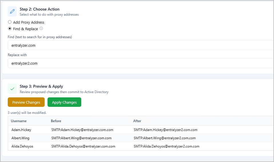 find and replace proxyaddresses