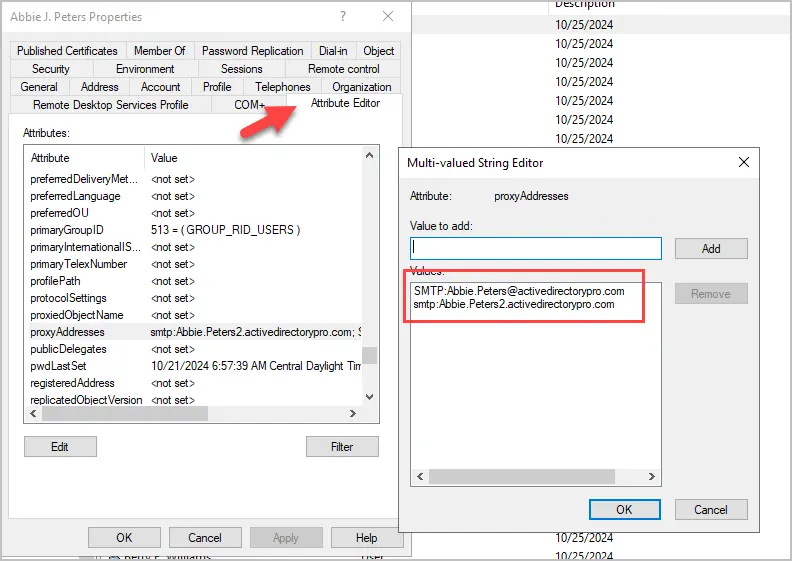 active directory proxyaddresses with powershell