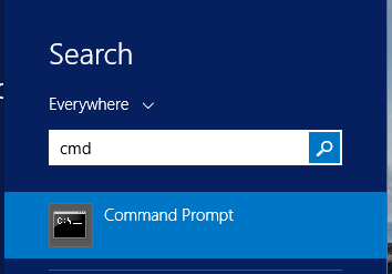Start menu search returning the Command Prompt