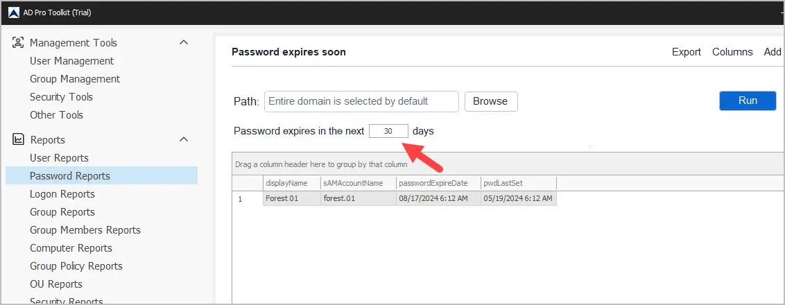 password expires next 30 days