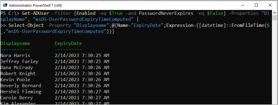 get password expiration date powershell
