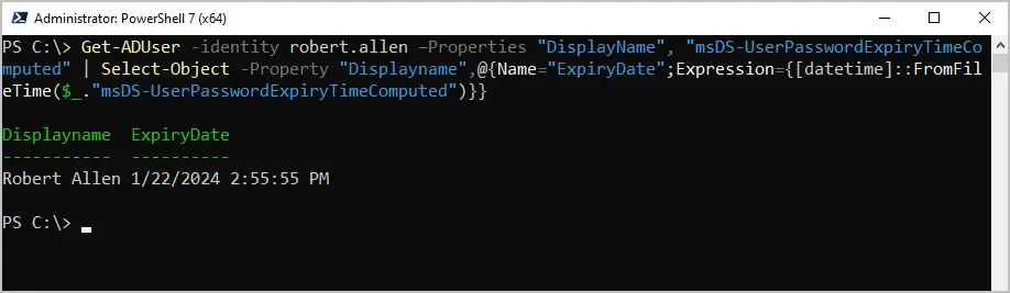 password expiration date for single user