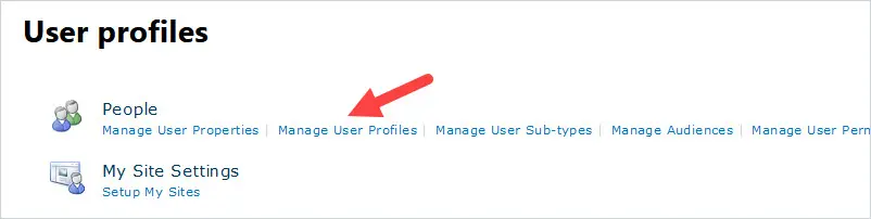 User profiles page with Manage User Profiles under the People section