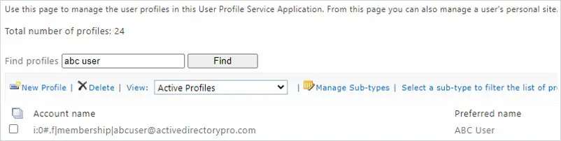 Find profiles search for User returning a match under Active Profiles