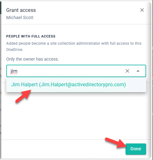 365 Pro Toolkit dialog for entering the name of the person being granted access