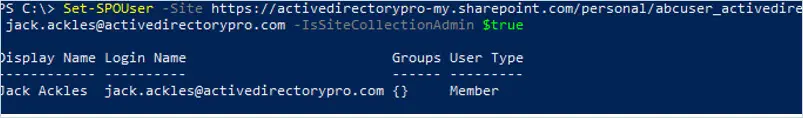 Set-SPOUser command adding the user as a site collection admin on the other user's OneDrive