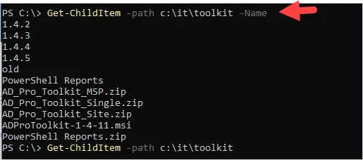 Get-ChildItem with the Name parameter returning only file and folder names