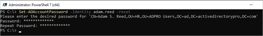 Set-ADAccountPassword prompting for the new password in PowerShell