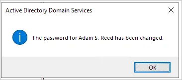 Confirmation message that the password was changed
