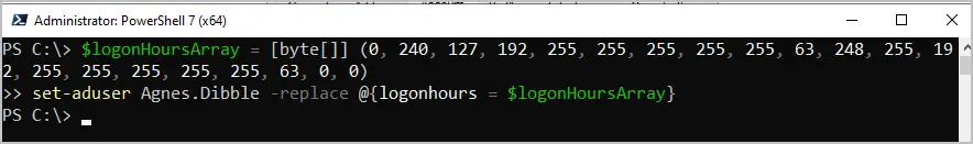 Set-ADUser applying the copied logon hours to another account