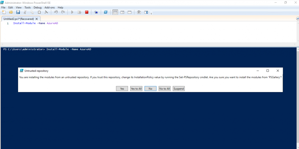 Prompt to trust the PowerShell Gallery repository before installing