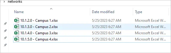 Separate spreadsheet files created for each network