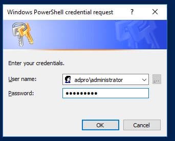 Credential prompt for the account authorized to join computers to the domain