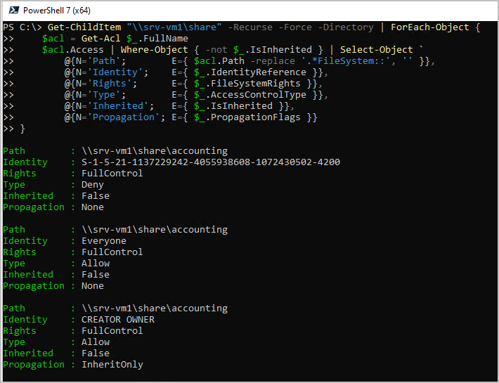 get ntfs permissions with powershell