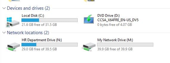 File Explorer showing both the department and personal mapped drives