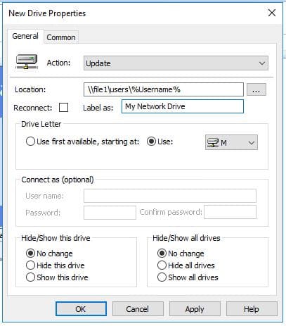 drive mapping settings for user