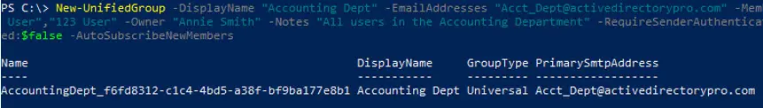 PowerShell creating a Microsoft 365 group with its email address