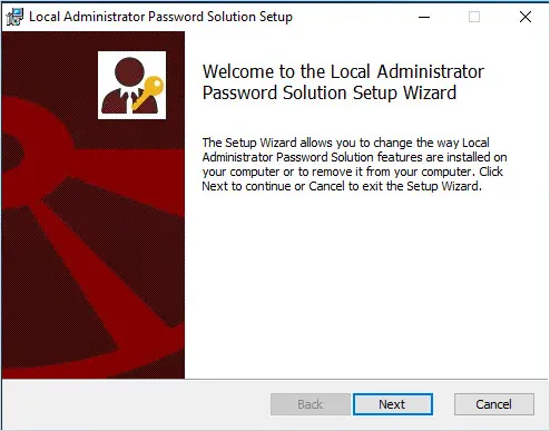 Welcome screen of the Microsoft LAPS setup wizard