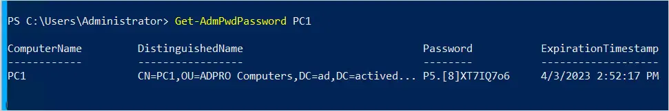 PowerShell output from Get-AdmPwdPassword returning the stored password