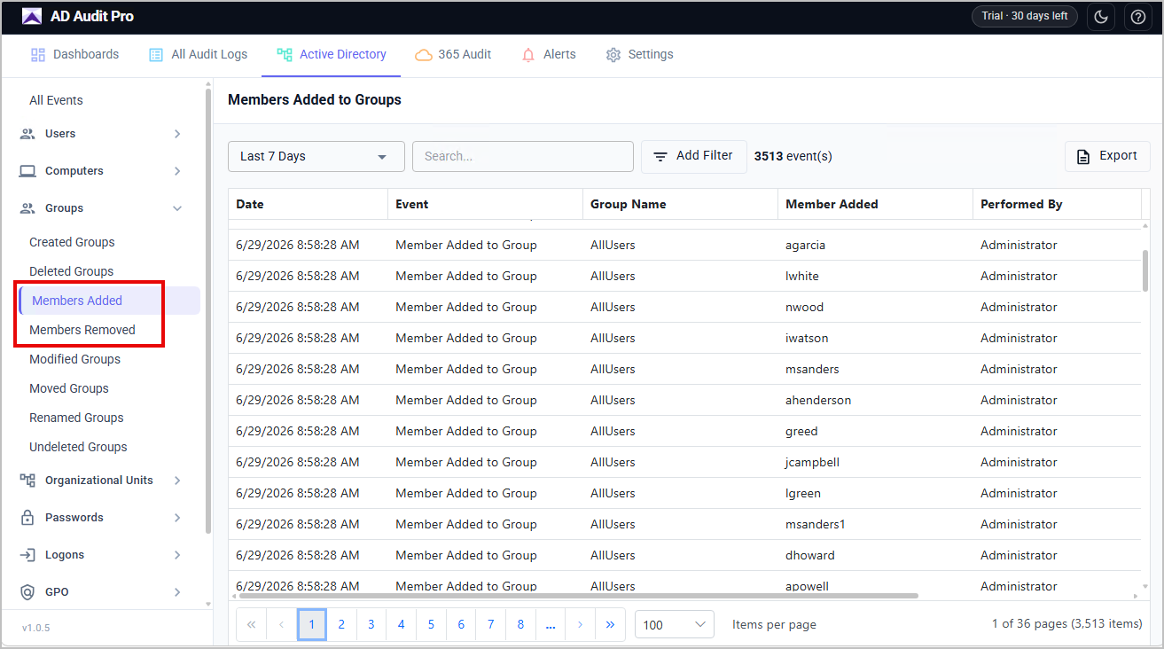 audit ad group members added
