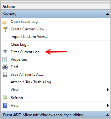 filter security logs
