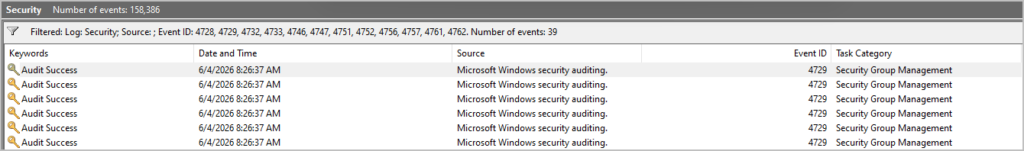 event viewer group changes example