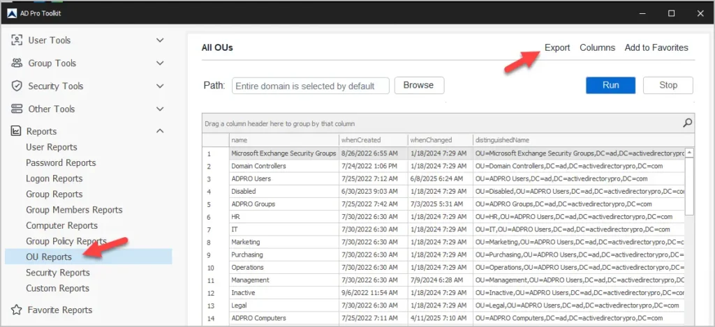 export ous from source domain