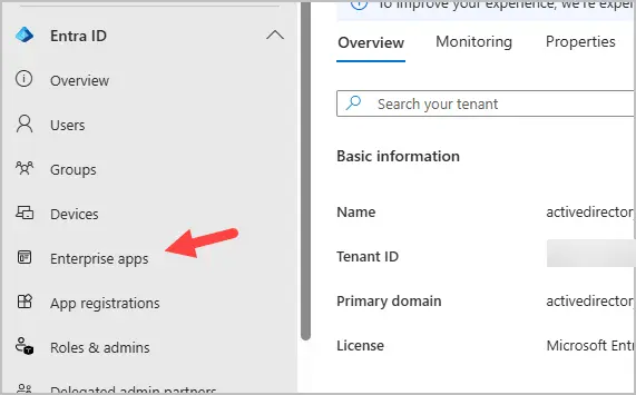 Entra admin center left menu with App registrations selected
