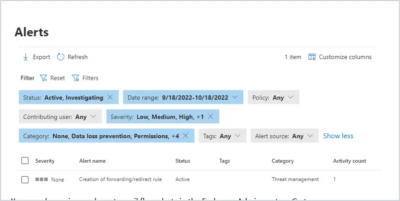 365 active alert settings