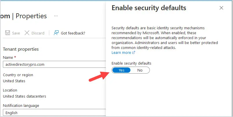 enable security defaults