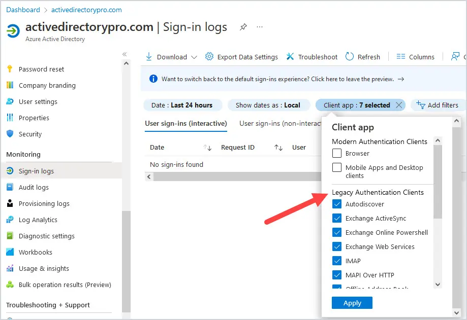 block legacy authentication protocols