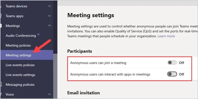 Block Anonymous users from joining Teams meetings