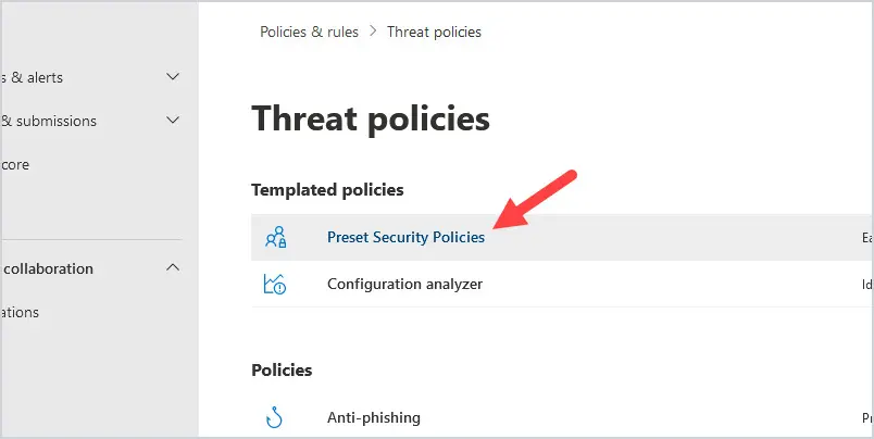 enable preset security policies