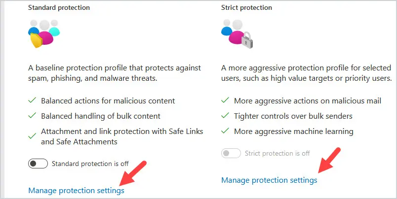 manage protection settings