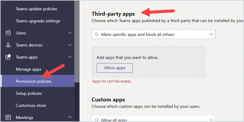 team third party app settings