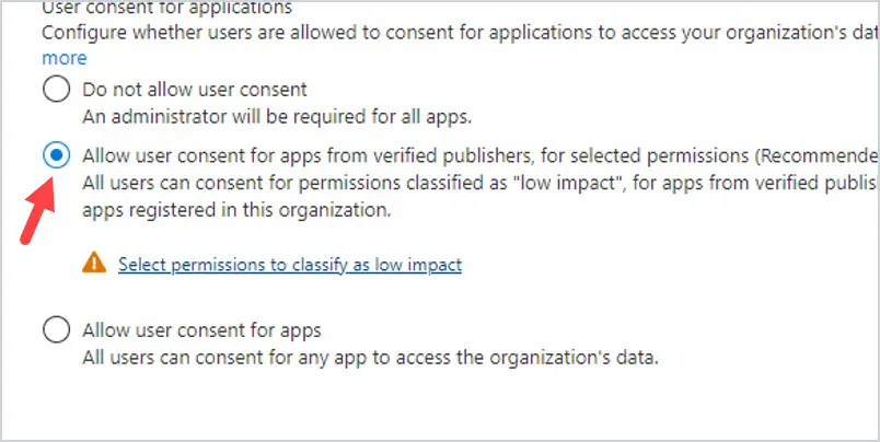 allow user consent for app from verified publishers