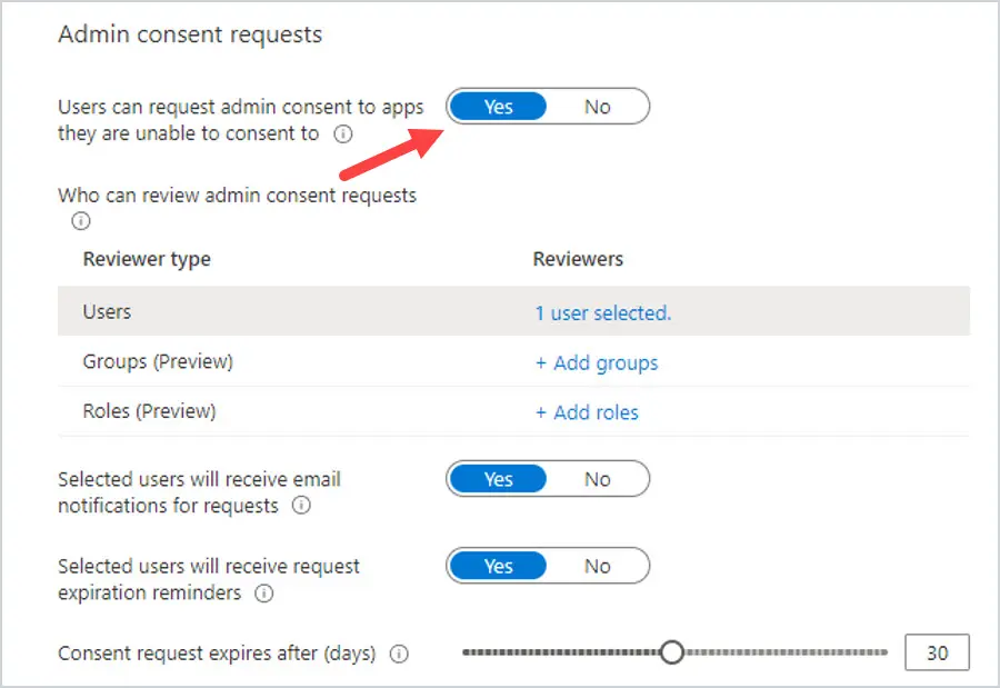 require admin consent for app request
