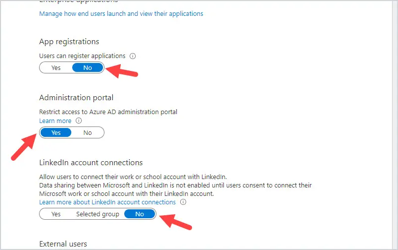 app registration settings