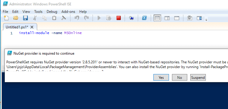 Prompt to install the NuGet provider before the module install continues