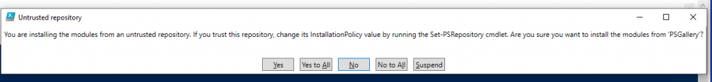 Warning that the module comes from an untrusted repository, awaiting confirmation