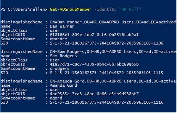 list members of ad group with powershell