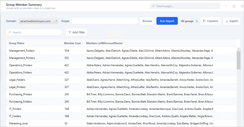 active directory group membership summary report