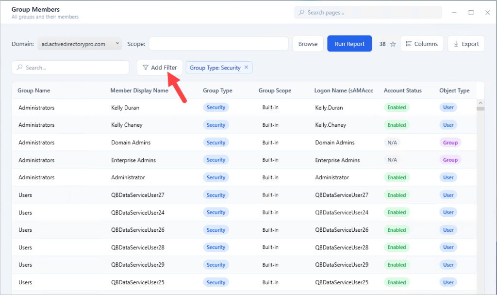 list security group members