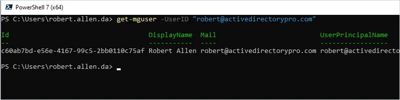 get single azure user powershell example