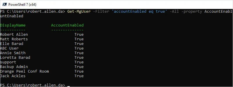 get all enabled azure users