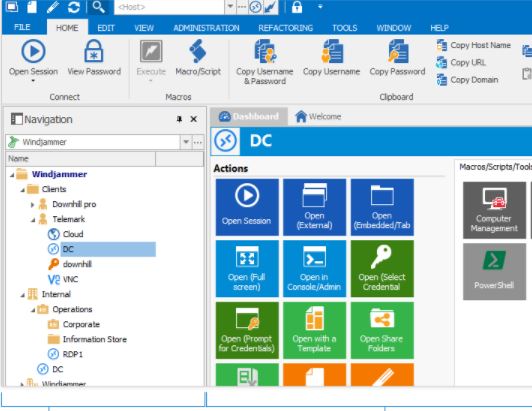 Devolutions Remote Desktop Manager showing its saved sessions