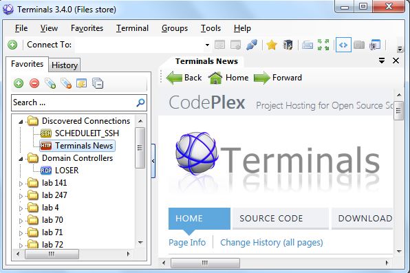 Terminals connection manager with its multi tab interface
