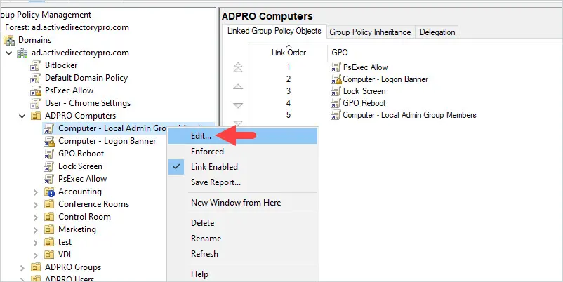 edit gpo settings