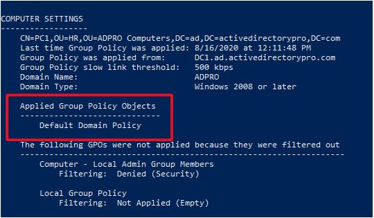 gpresult /r command